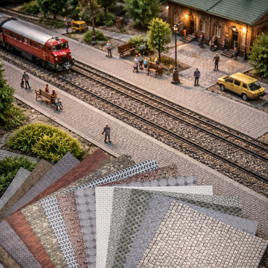 Model Railway Pavement Stickers HO 1:87 – Mini Floor, Wall & Roof Surface Textures for Dioramas