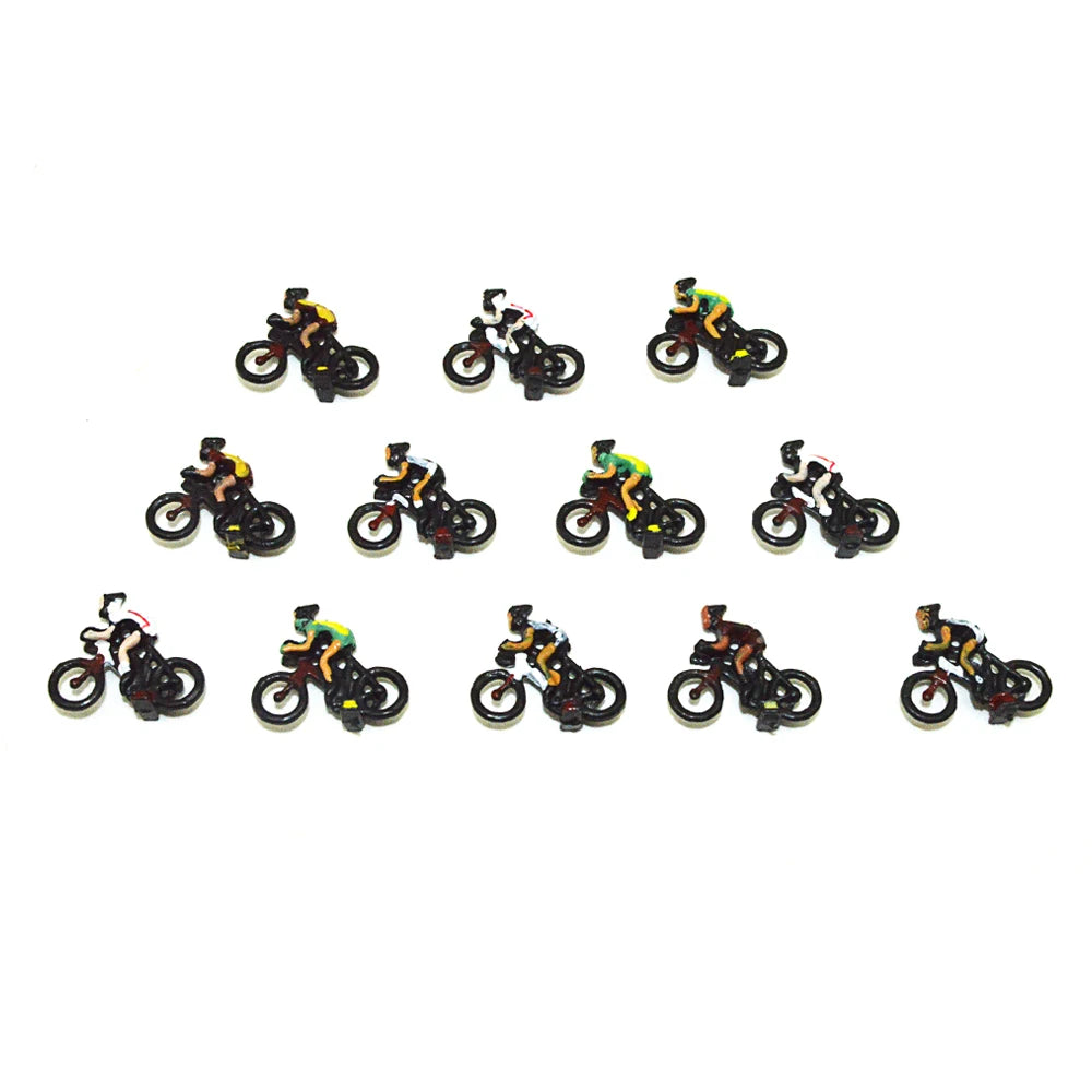 12Pcs/set Ho Scale Miniature Cyclist 1:87 ABS Plastic Bicycle Racing Painted Figures Sports Fan People for Diorama