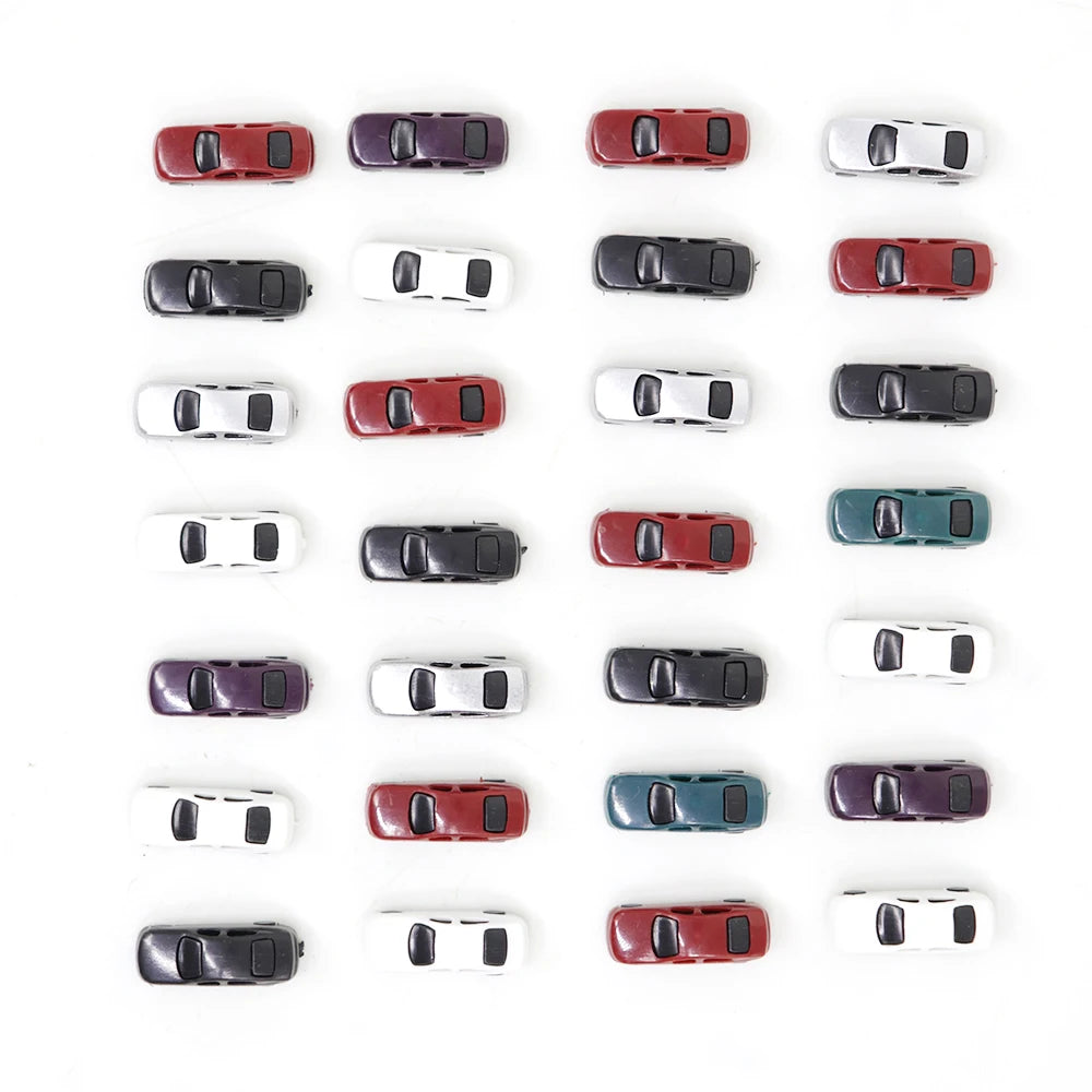 12pcs 1:250-300 Scale Miniature Cars Model Toys Painted ABS Plastic Vehicle For Railway Train Architecture Building Layout