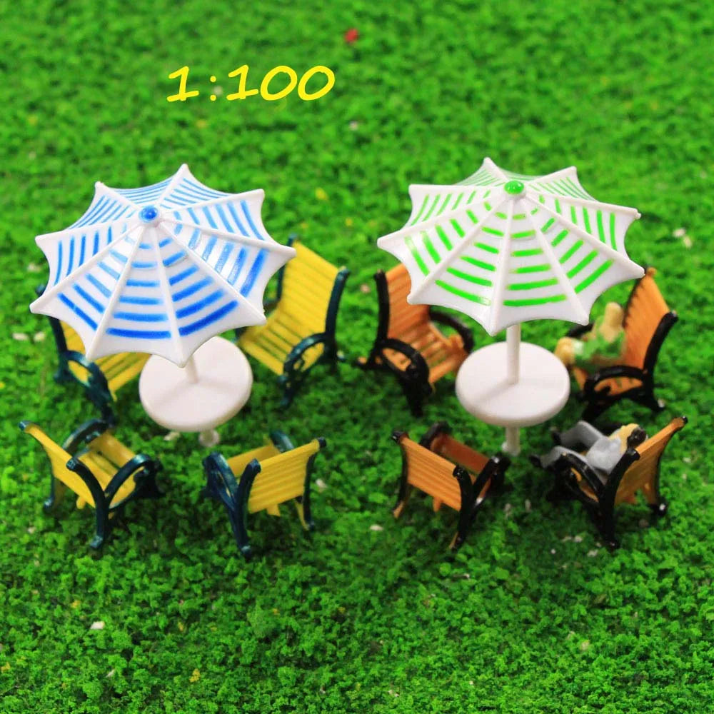 Outdoor Parasol & Chair Set - HO N Scale Model Scenery Accessories (1:100-1:150)