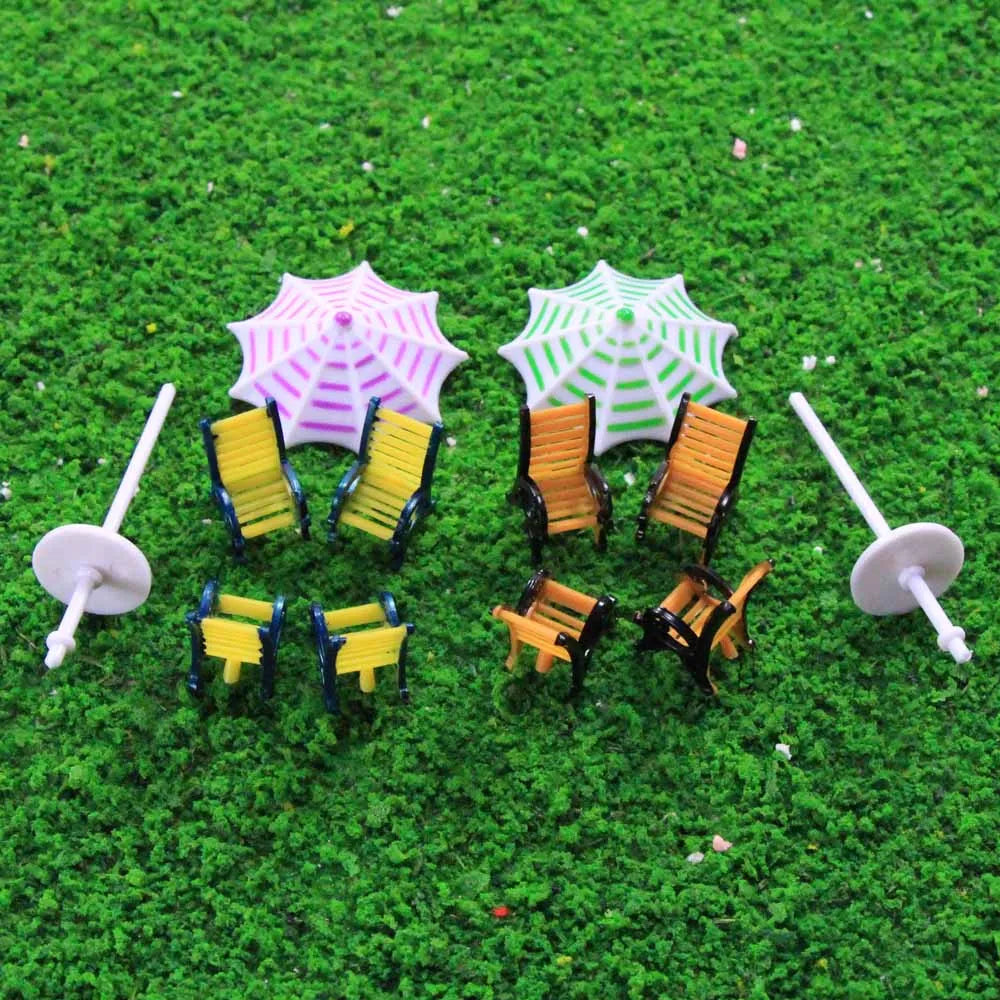 Outdoor Parasol & Chair Set - HO N Scale Model Scenery Accessories (1:100-1:150)