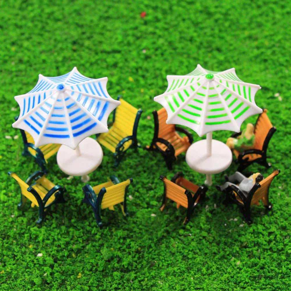Outdoor Parasol & Chair Set - HO N Scale Model Scenery Accessories (1:100-1:150)