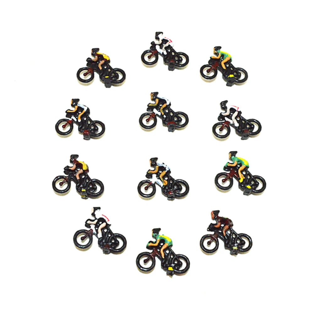 12Pcs/set Ho Scale Miniature Cyclist 1:87 ABS Plastic Bicycle Racing Painted Figures Sports Fan People for Diorama