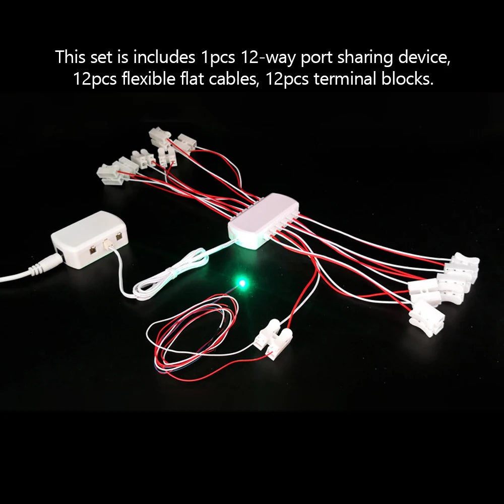 Port Sharing Box With 12pcs Port 2510 Male Plugs For LED Lighting Model Train Railway Connection DIY Model Making