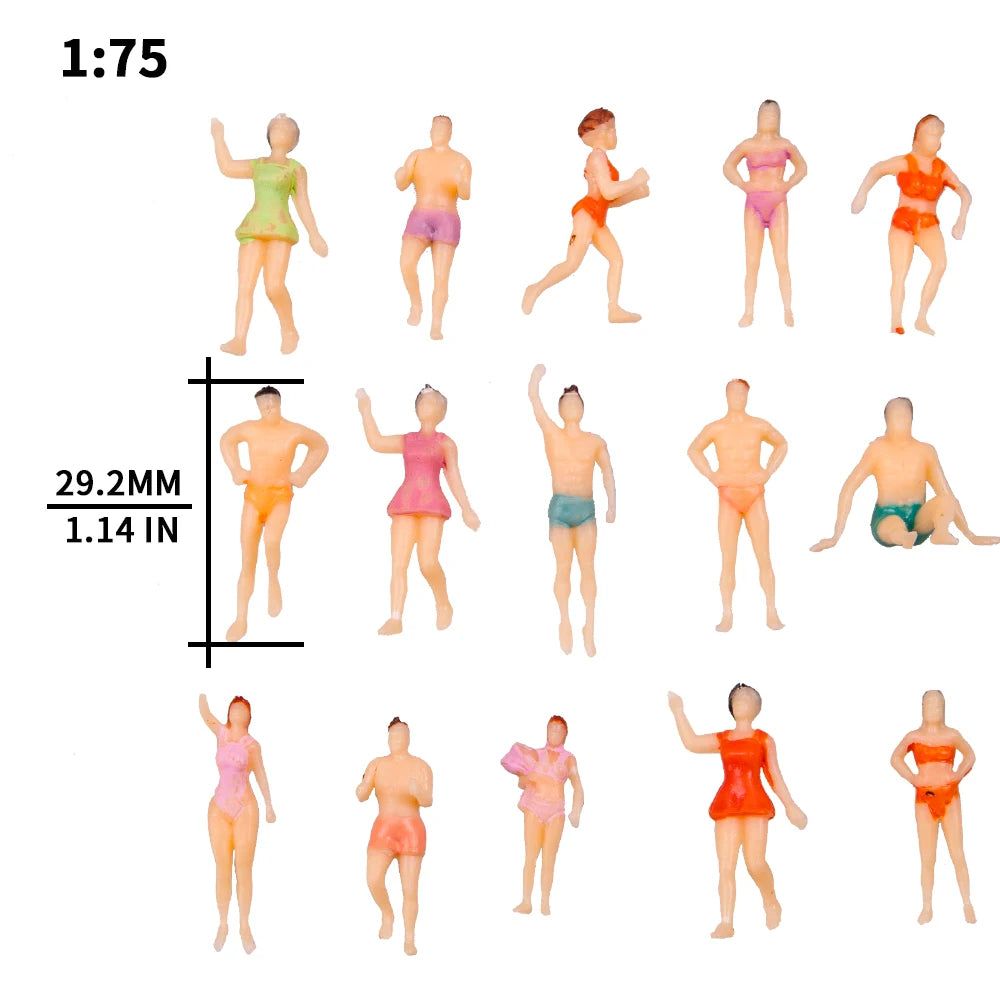 100pcs Diy Scale Miniature Swimming Figures Model Seabeach Painted People Architecture Building Materials for Diorama