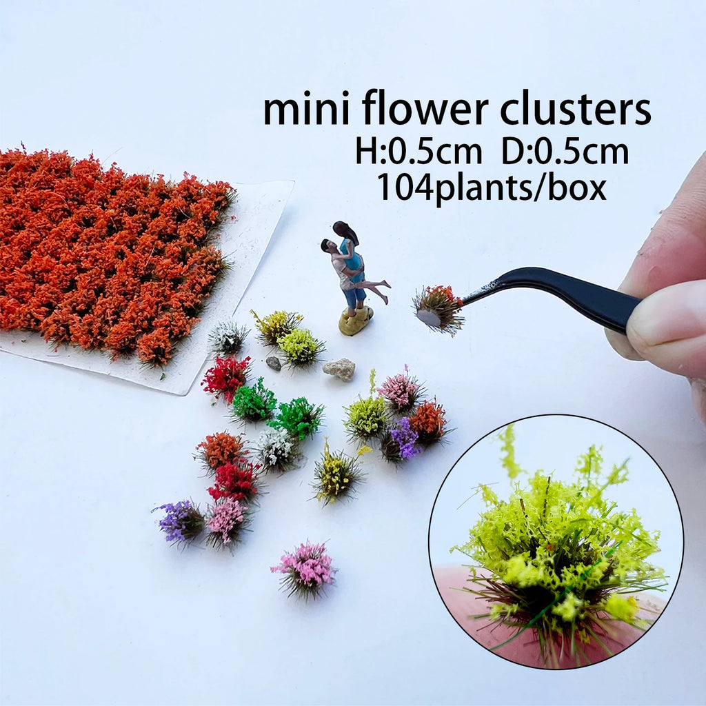Height 0.5Cm Mini Flower Cluster Grass Tuft for Railway Train Layout/wargaming/diy Model Making/garden Landscape/diorama 104Pcs