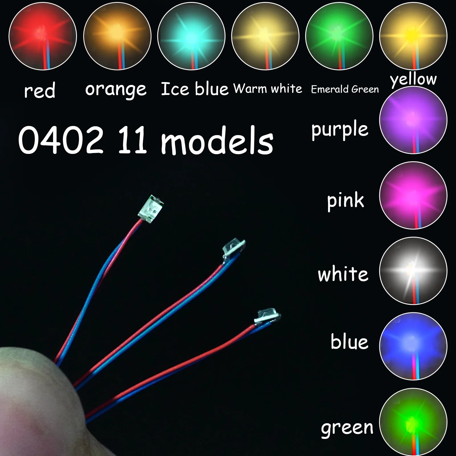 40PCS 3V Miniature Lamp Wired Led SMD 0402 Models Train Pre-Soldered Micro Litz Toys DIY Model Making Lighting Wire Length 30cm