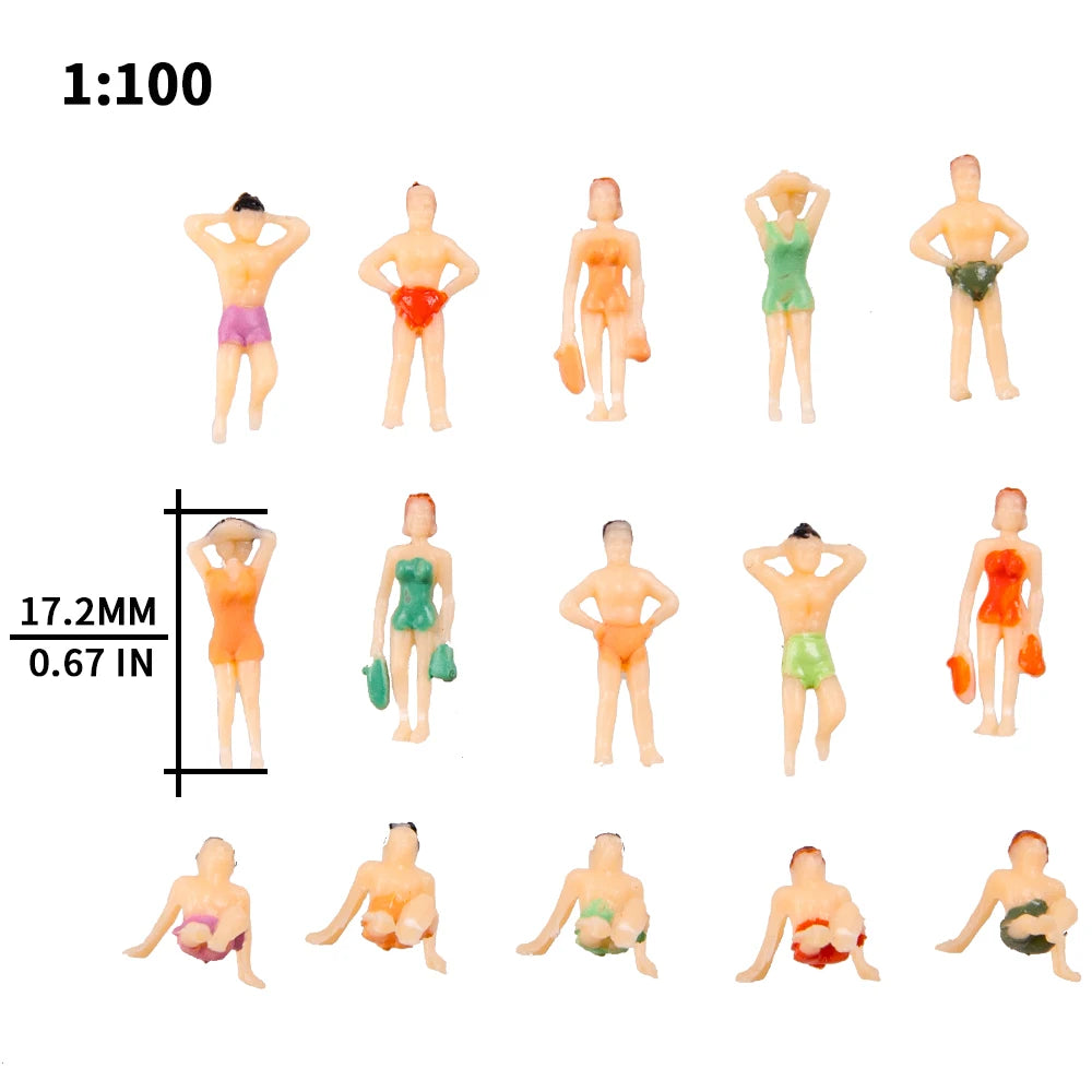 100pcs Diy Scale Miniature Swimming Figures Model Seabeach Painted People Architecture Building Materials for Diorama