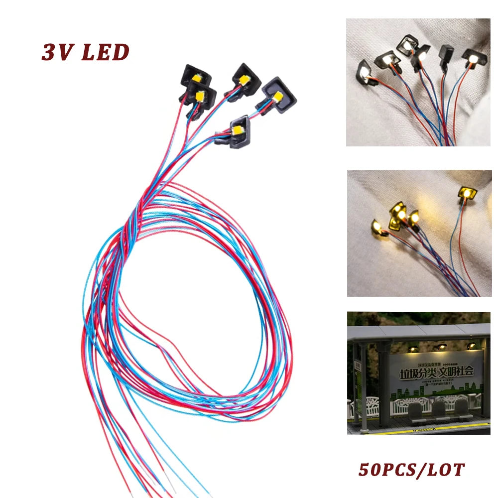 50Pcs Ho Scale Miniature Lamp 3V Led 1:87 Model Billboard Lights Diy Plastic Toys Architecture Building Materials for Diorama