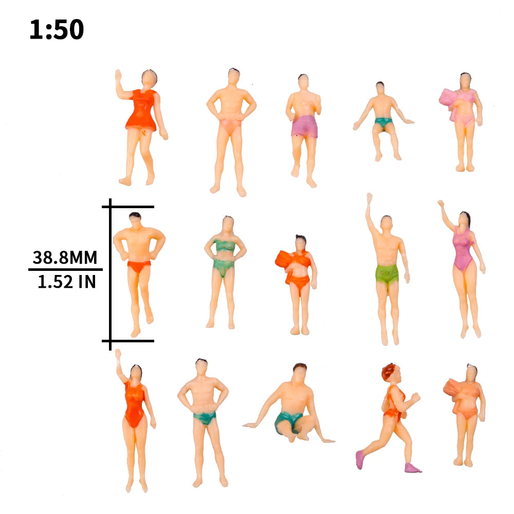 100pcs Diy Scale Miniature Swimming Figures Model Seabeach Painted People Architecture Building Materials for Diorama