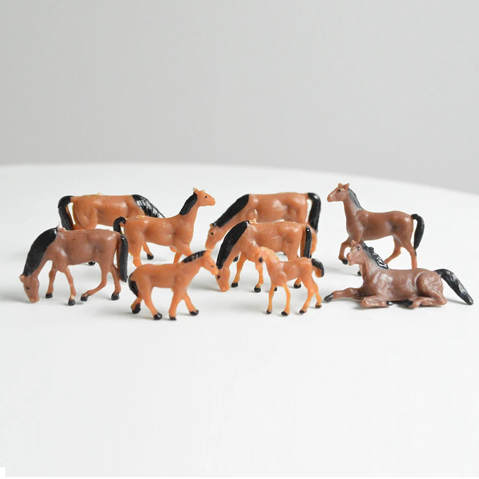 6pcs/lot Ho Scale 1:87 Miniature Horses Model Farm Animals Landscape Toys DIY Model Making for Diorama Random Poses