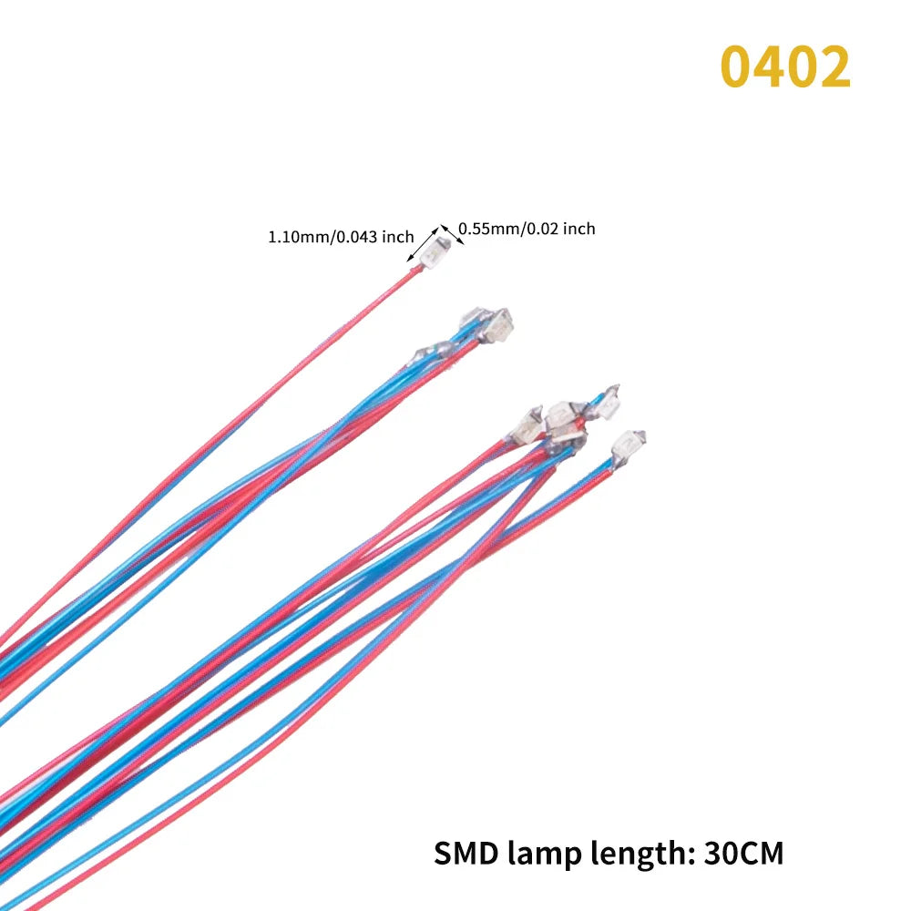 40PCS 3V Miniature Lamp Wired Led SMD 0402 Models Train Pre-Soldered Micro Litz Toys DIY Model Making Lighting Wire Length 30cm