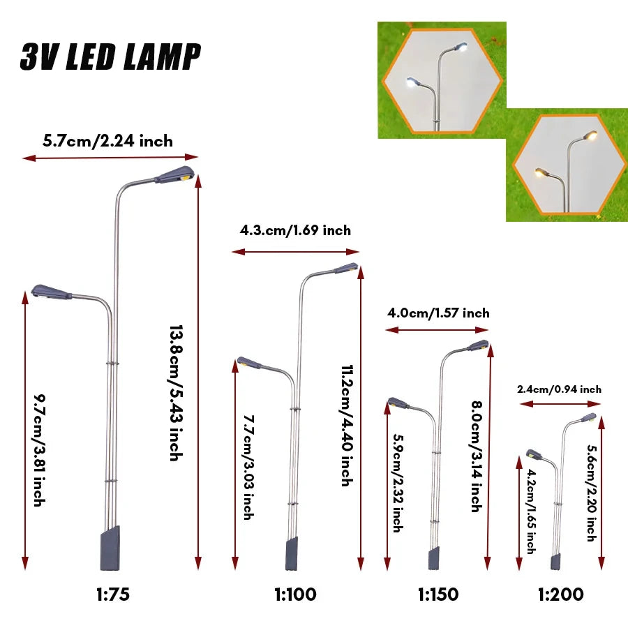 2pcs 3V Miniature LED Lamp Model 1:200-1:75 Street Light for Railway Train Layout/Diy Architecture Building Landscape/Diorama