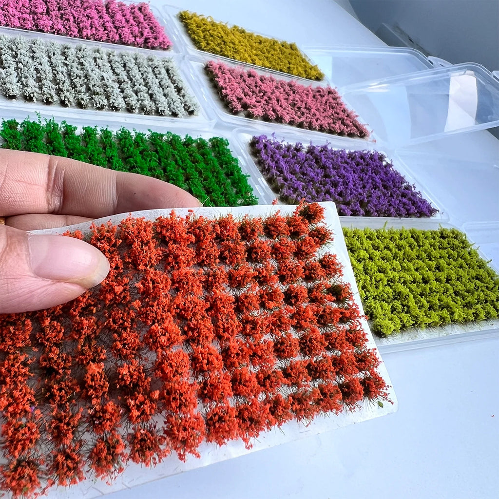 Height 0.5Cm Mini Flower Cluster Grass Tuft for Railway Train Layout/wargaming/diy Model Making/garden Landscape/diorama 104Pcs