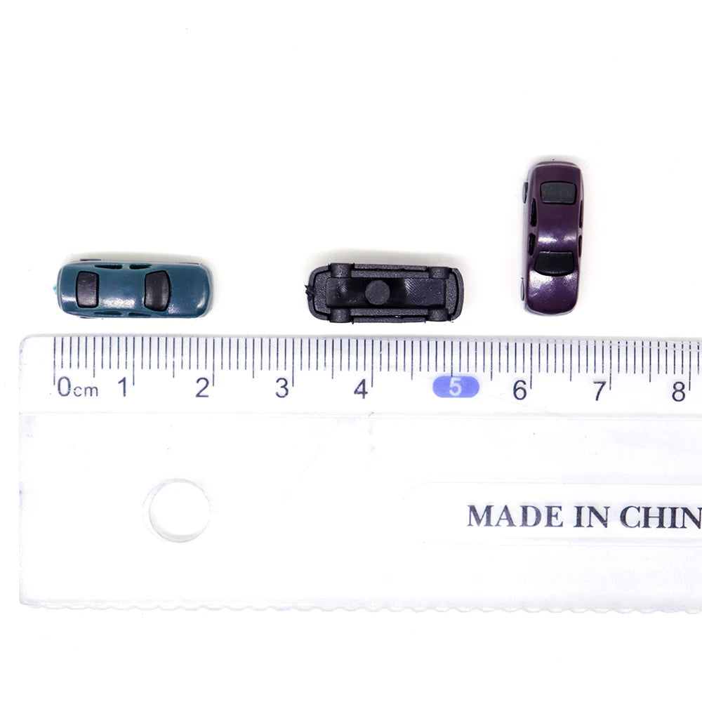 12pcs 1:250-300 Scale Miniature Cars Model Toys Painted ABS Plastic Vehicle For Railway Train Architecture Building Layout