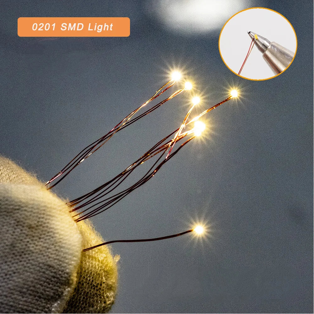 5pcs 3V 0201 SMD LED Lamp Micro LED Light Copper Wire Toys Models Pre-Soldered Micro Litz Diy Model Making for Diorama