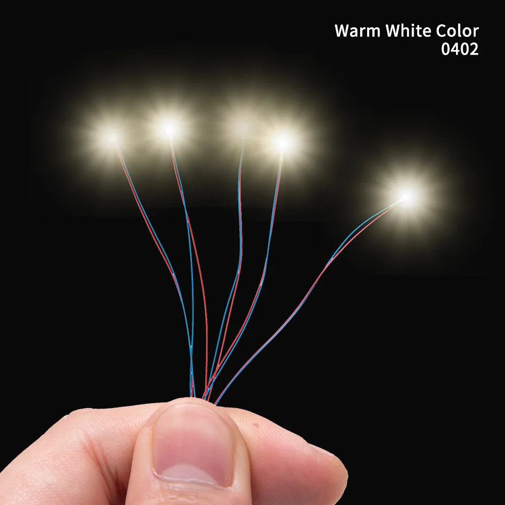 40PCS 3V Miniature Lamp Wired Led SMD 0402 Models Train Pre-Soldered Micro Litz Toys DIY Model Making Lighting Wire Length 30cm