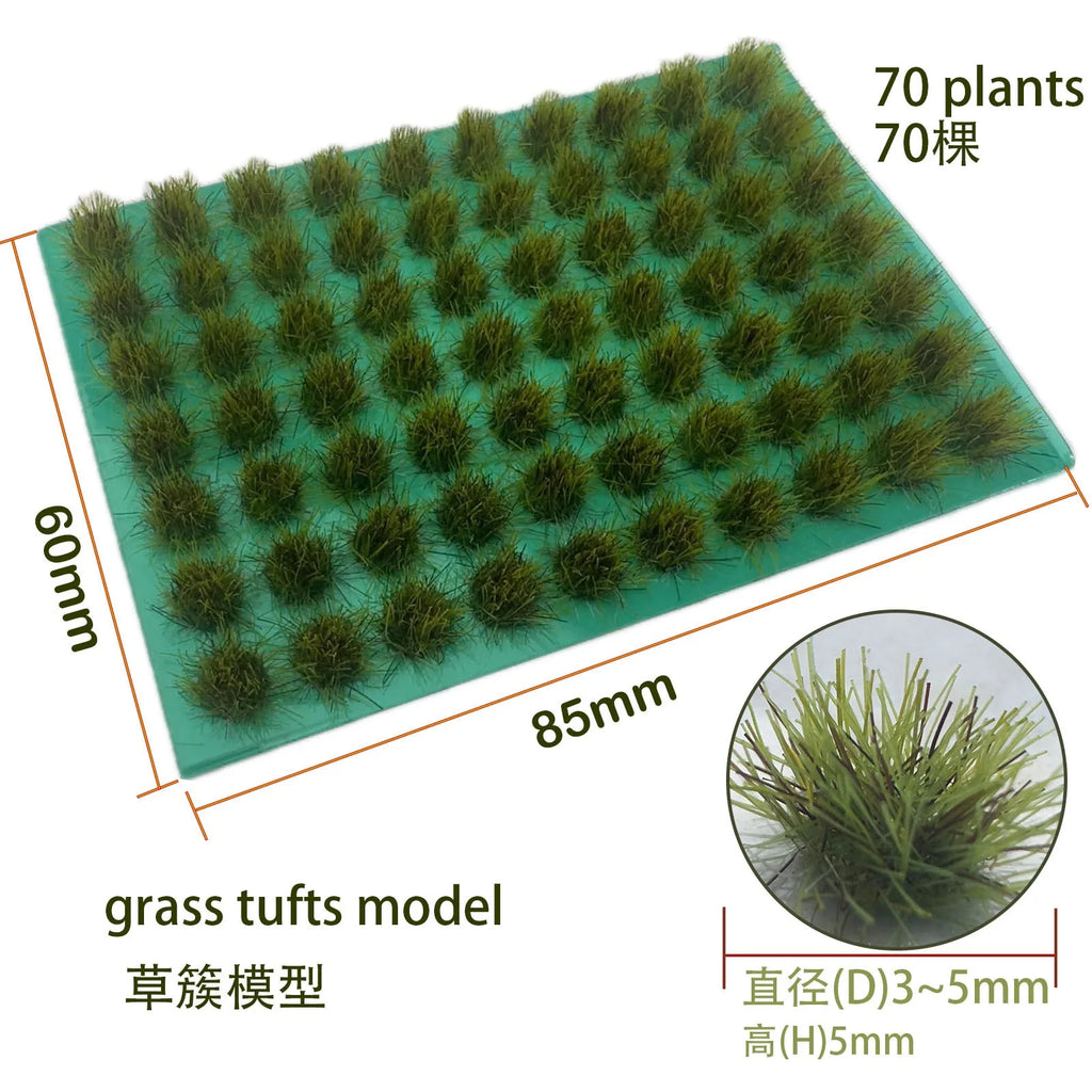 70pcs 5mm Miniature Static Grass Tufts for HO N Scale Model Railway Train Layout Military Wargame Scenarios DIY Diorama Making
