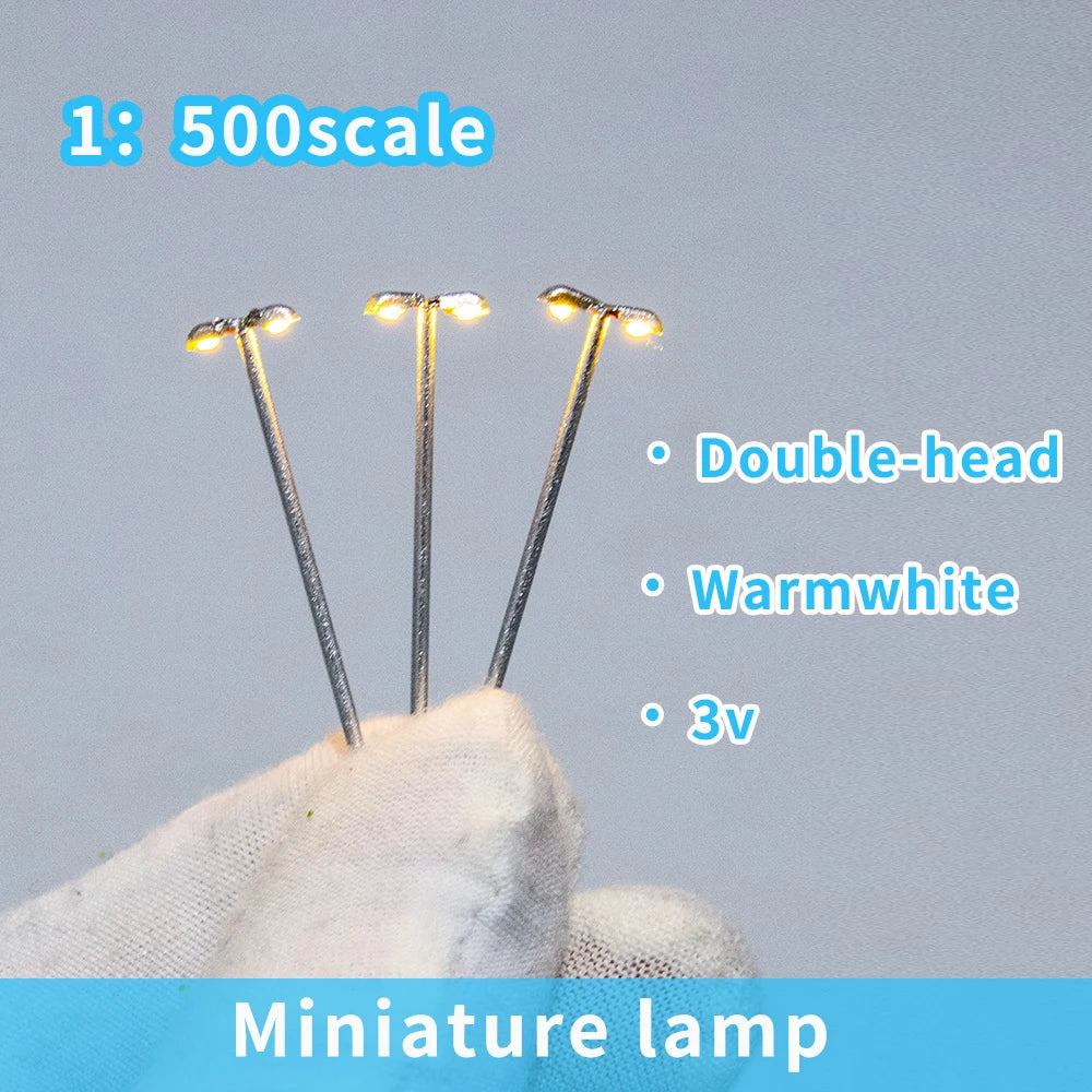 10pcs 1:500 Railway Train Lamp Model 3V Led Double-head Metal Light warmwhite Architecture Building Layout for Diorama