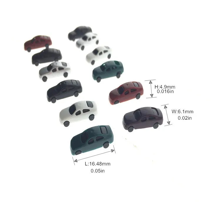 12pcs 1:250-300 Scale Miniature Cars Model Toys Painted ABS Plastic Vehicle For Railway Train Architecture Building Layout