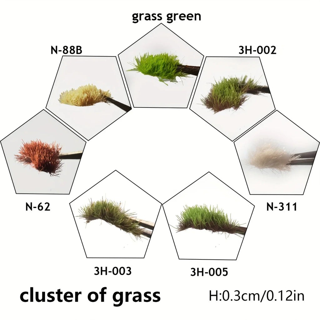 3mm Miniature Static Grass Tufts Cluster, for DIY Model Making, Railway Scene, Wargame, Sand Table Layout, Diorama, Decoration