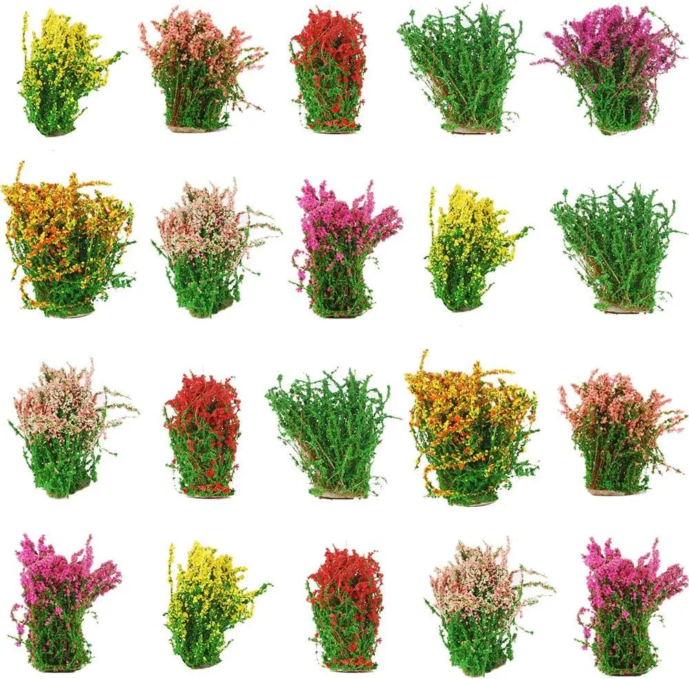 Miniature Colorful Flower Cluster Miniature Shrubs Bushes Static Grass Random Style Model Tree Scenery Accessories