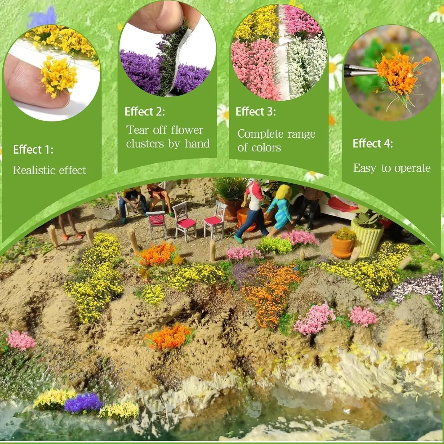 10mm Colorful Grass Tufts for 1:72 Dioramas – Miniature Resin Flower Clusters for Railway Scenery, Architecture Models and Landscape Layouts