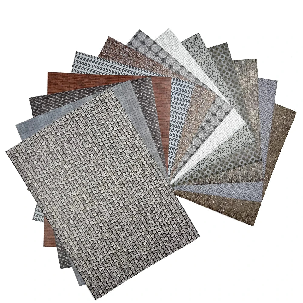 Model Railway Pavement Stickers HO 1:87 – Mini Floor, Wall & Roof Surface Textures for Dioramas