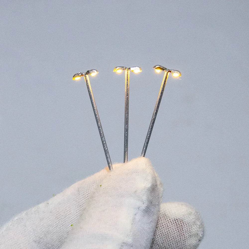 10pcs 1:500 Railway Train Lamp Model 3V Led Double-head Metal Light warmwhite Architecture Building Layout for Diorama