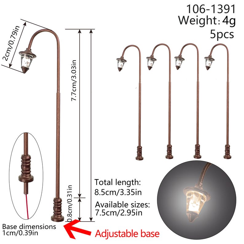 5PCS Mini LED Curved Garden Path Lights for Dollhouse Railway Diorama Scenery 3V Pre-Wired