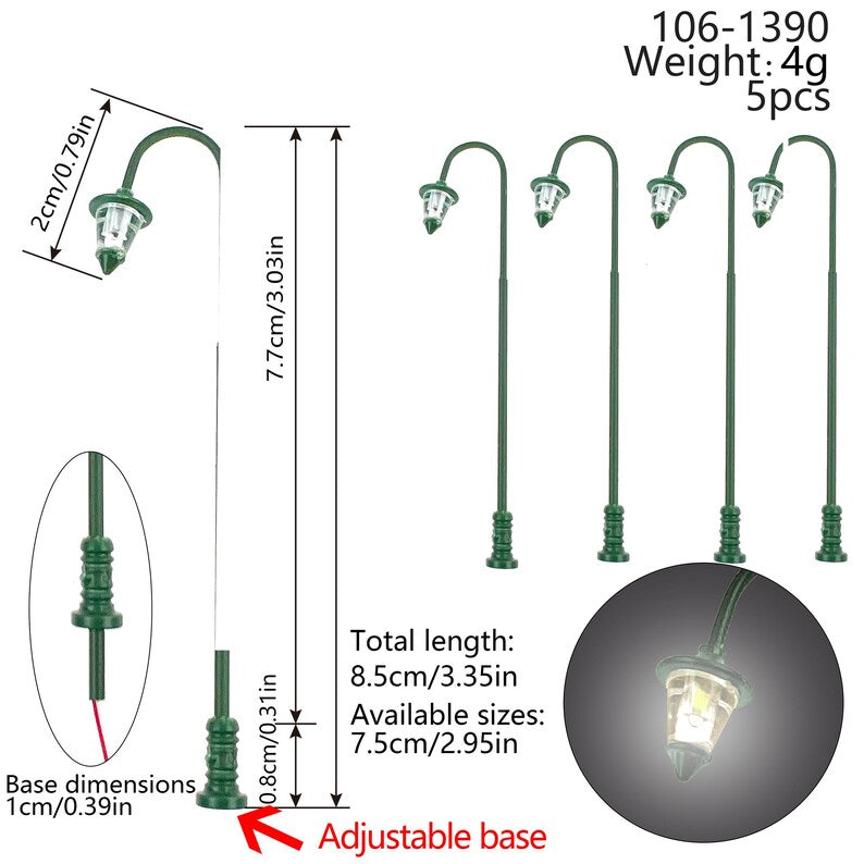 5PCS Mini LED Curved Garden Path Lights for Dollhouse Railway Diorama Scenery 3V Pre-Wired