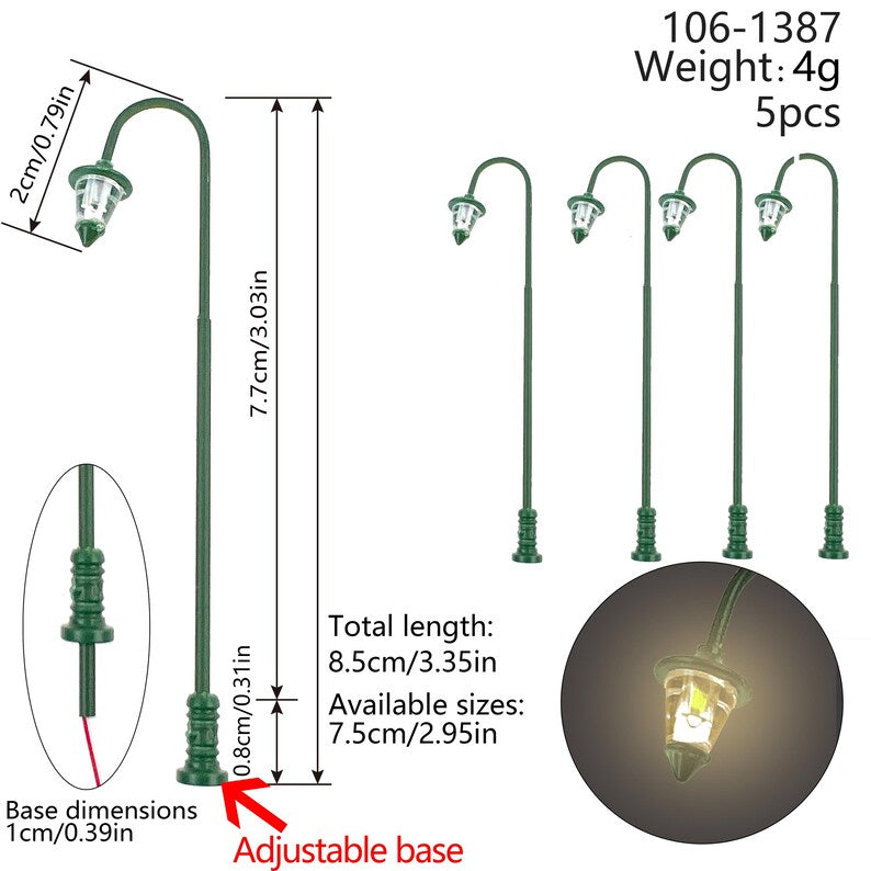 5PCS Mini LED Curved Garden Path Lights for Dollhouse Railway Diorama Scenery 3V Pre-Wired