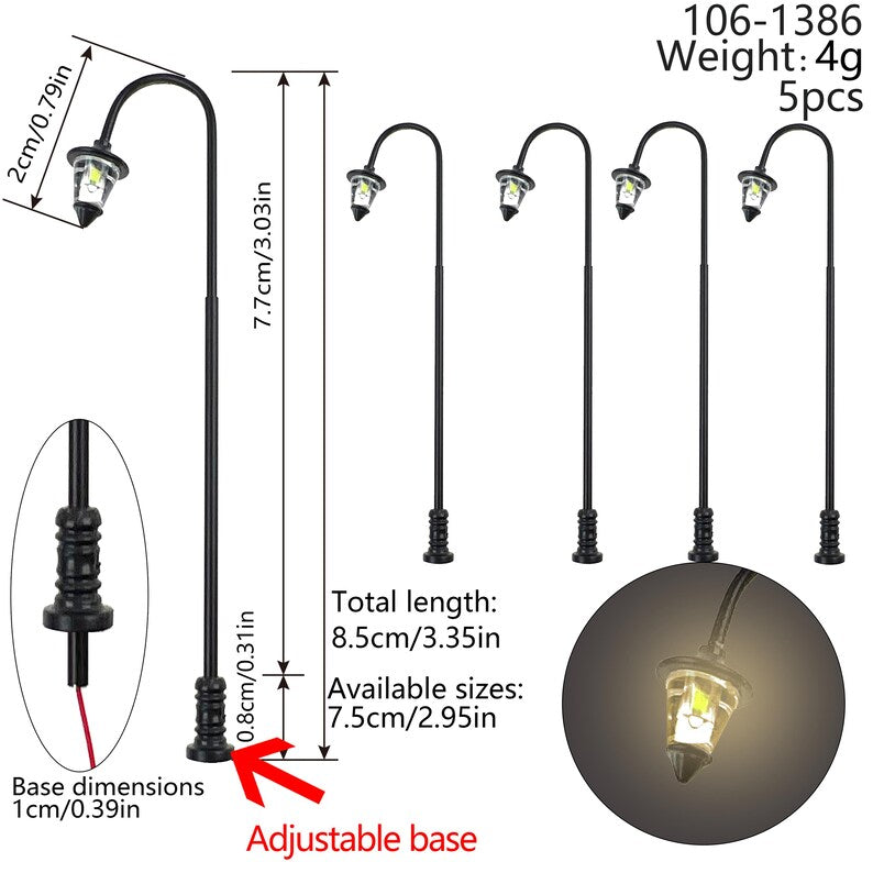 5PCS Mini LED Curved Garden Path Lights for Dollhouse Railway Diorama Scenery 3V Pre-Wired
