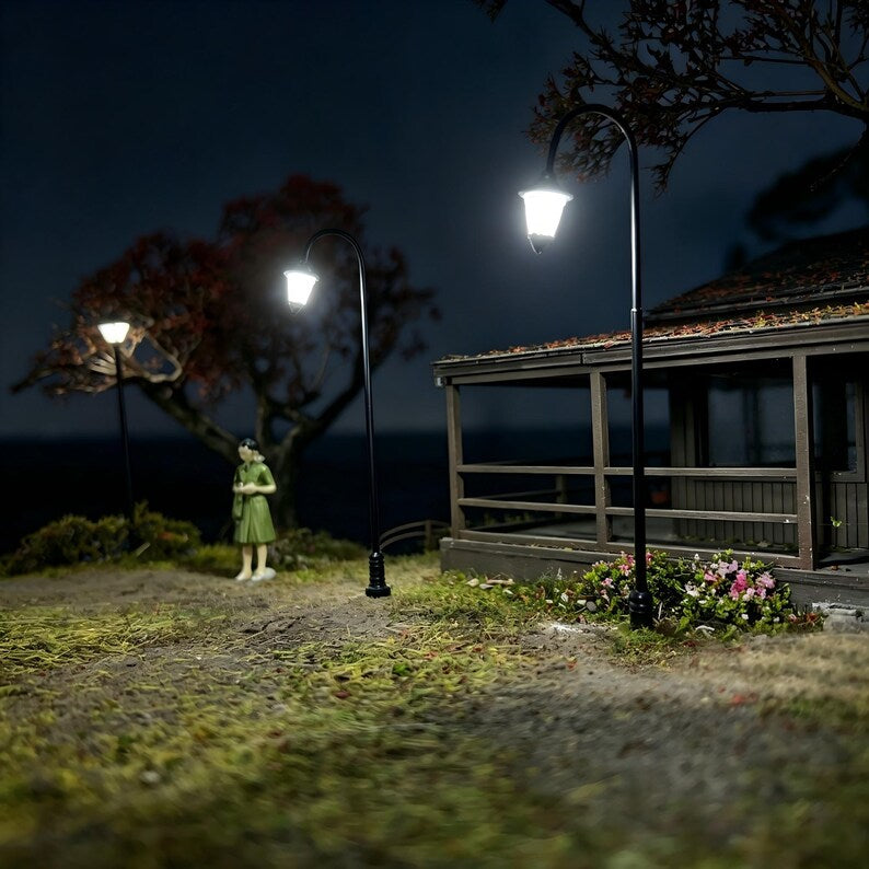 5PCS Mini LED Curved Garden Path Lights for Dollhouse Railway Diorama Scenery 3V Pre-Wired