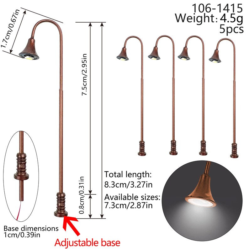 5PCS Mini Street Lamps for Dollhouse Garden Railway Park Scene Model Lighting