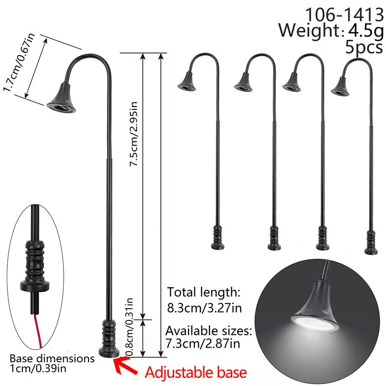5PCS Mini Street Lamps for Dollhouse Garden Railway Park Scene Model Lighting