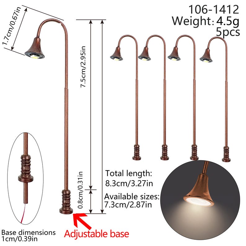 5PCS Mini Street Lamps for Dollhouse Garden Railway Park Scene Model Lighting