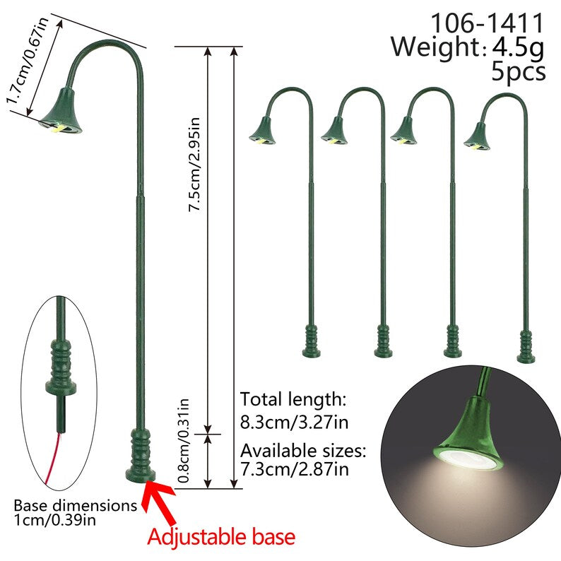 5PCS Mini Street Lamps for Dollhouse Garden Railway Park Scene Model Lighting
