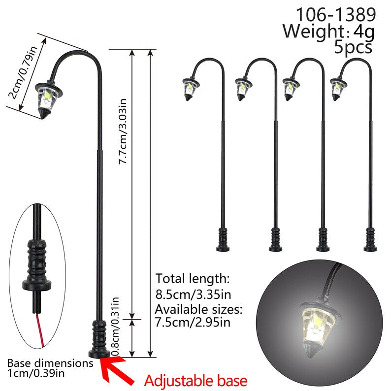 5PCS Mini LED Curved Garden Path Lights for Dollhouse Railway Diorama Scenery 3V Pre-Wired