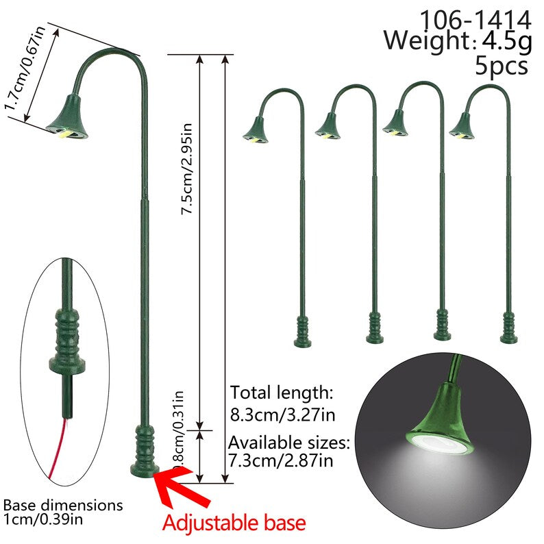 5PCS Mini Street Lamps for Dollhouse Garden Railway Park Scene Model Lighting