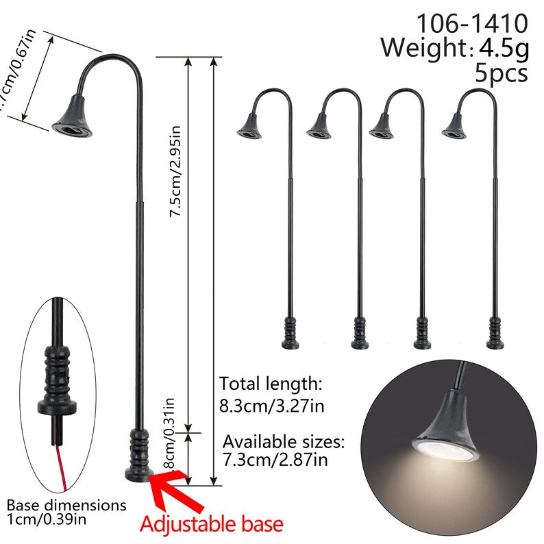 5PCS Mini Street Lamps for Dollhouse Garden Railway Park Scene Model Lighting
