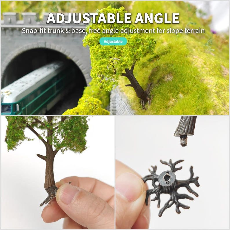 Miniature Model Tree Sets with Adjustable Detachable Bases for Railway Hillside, Diorama & Landscape Scenery