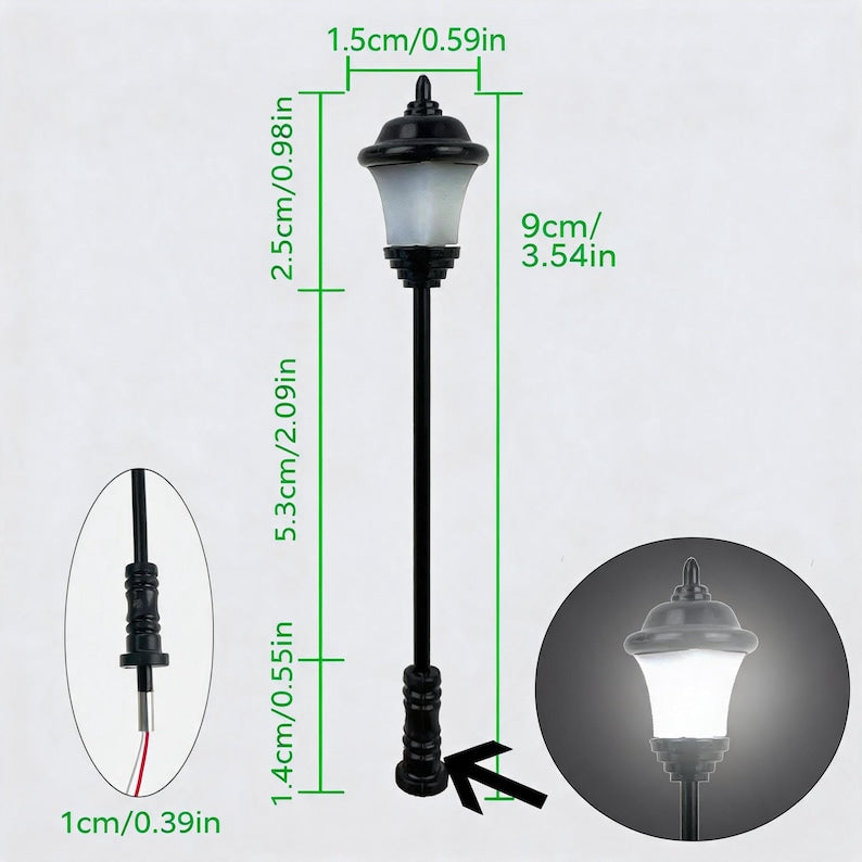 5PCS Mini LED Garden Lamps with Frosted Shade for Dollhouse Railway Diorama Landscape Lighting