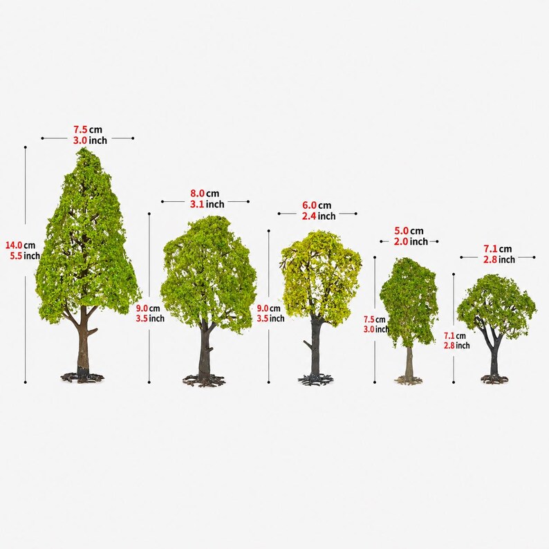 Miniature Model Tree Sets with Adjustable Detachable Bases for Railway Hillside, Diorama & Landscape Scenery