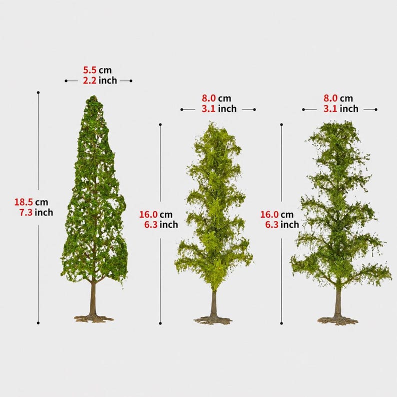 Miniature Model Tree Sets with Adjustable Detachable Bases for Railway Hillside, Diorama & Landscape Scenery